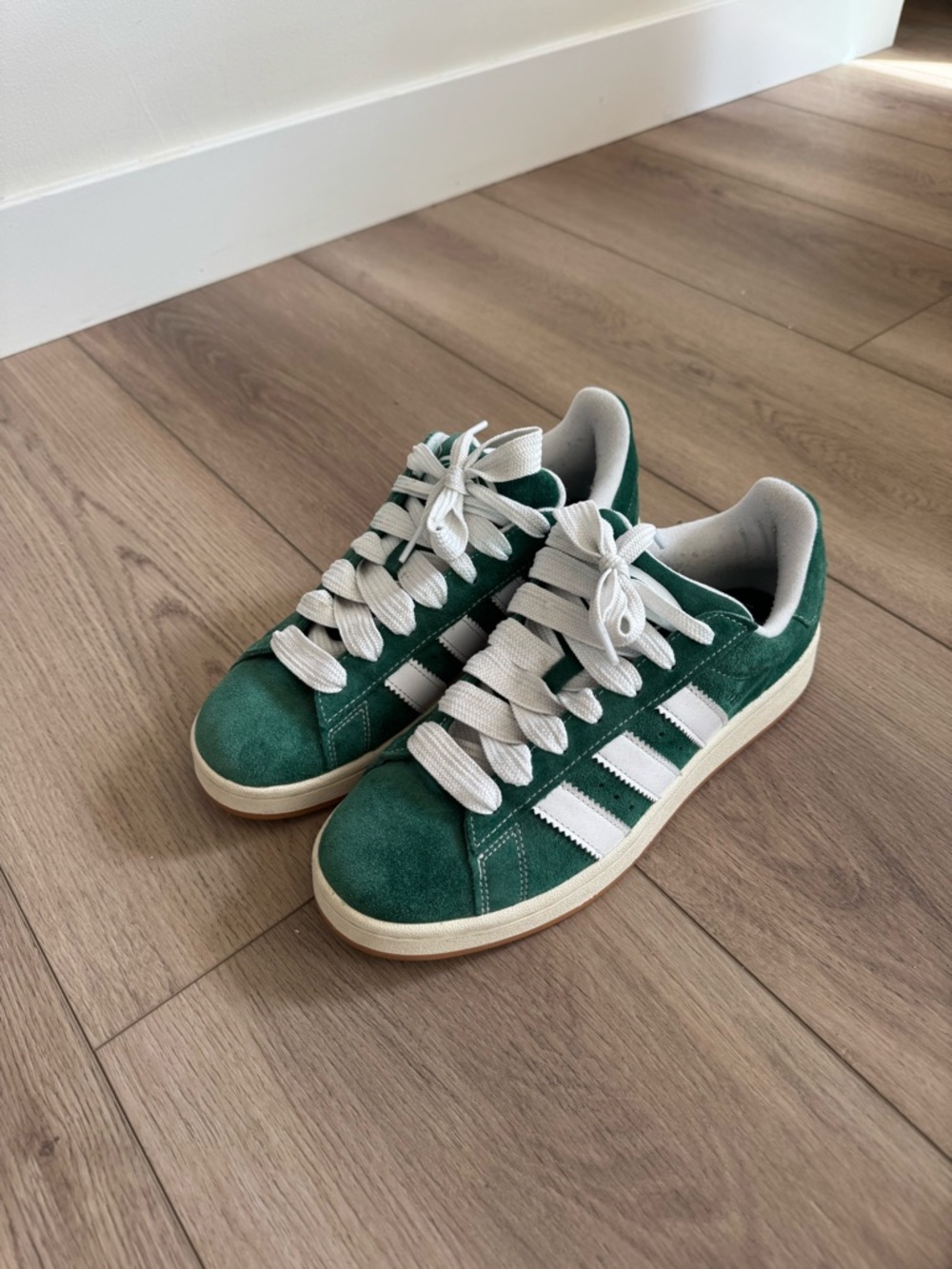 adidas Green Suede Campus Sneakers with White Stripes - Picture 2 of 4